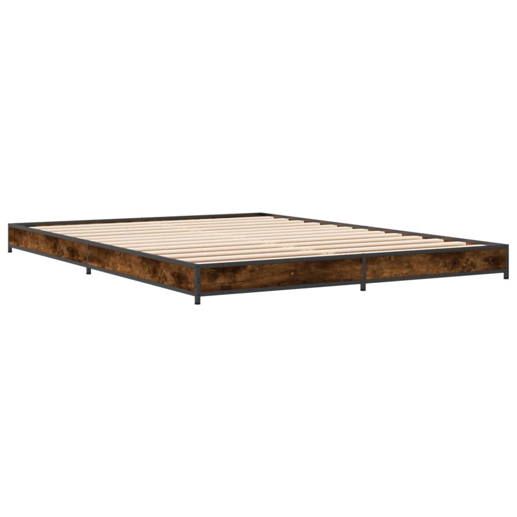 Bed frame smoked oak 150x200 cm wood material and metal