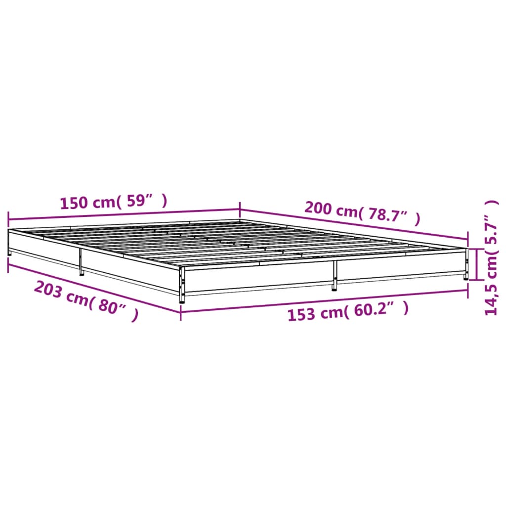 Bed frame smoked oak 150x200 cm wood material and metal