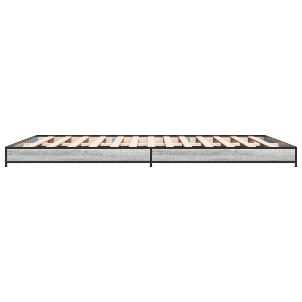 Bed frame Grey Sonoma 150x200 cm wood material and metal