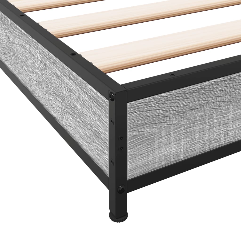 Bed frame Grey Sonoma 150x200 cm wood material and metal