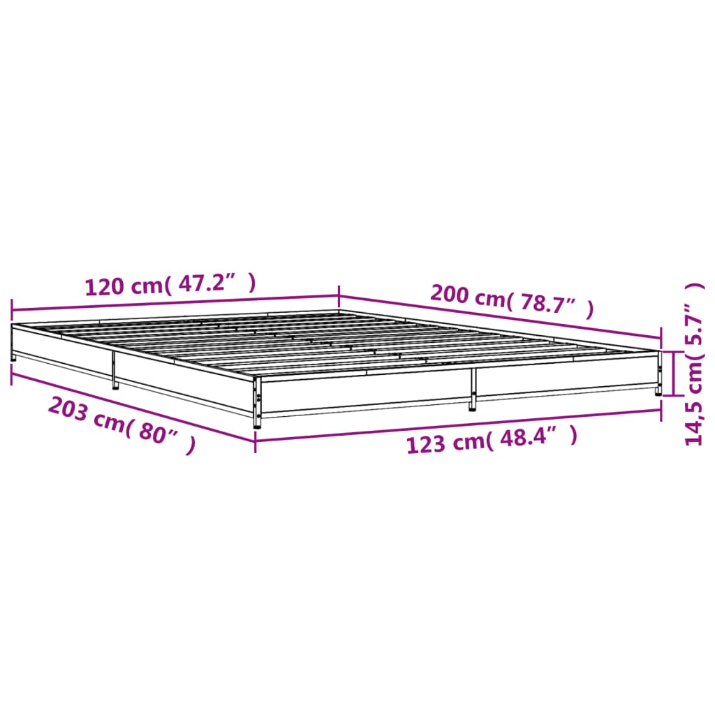 Bed frame Grey Sonoma 120x200 cm wood material and metal