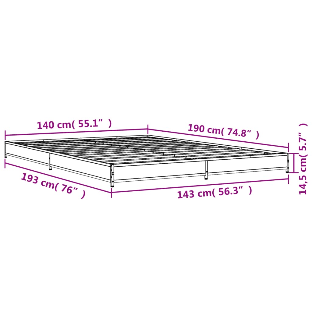 Bed frame black 140x190 cm wood material and metal