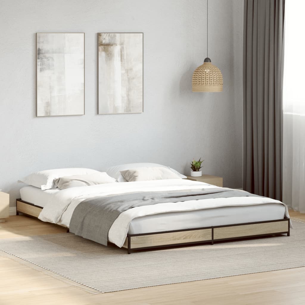 Bed frame Sonoma oak 135x190 cm wood material and metal