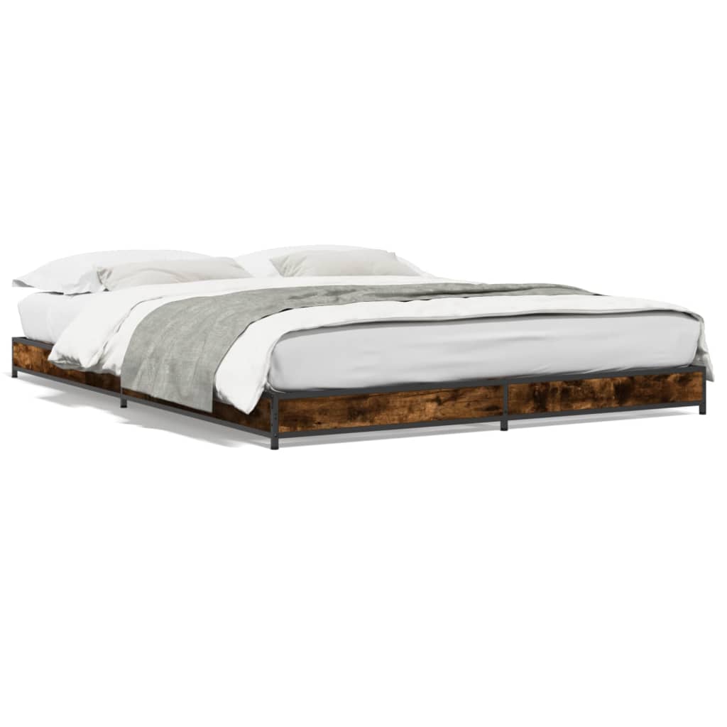 Bed frame smoked oak 135x190 cm wood material and metal
