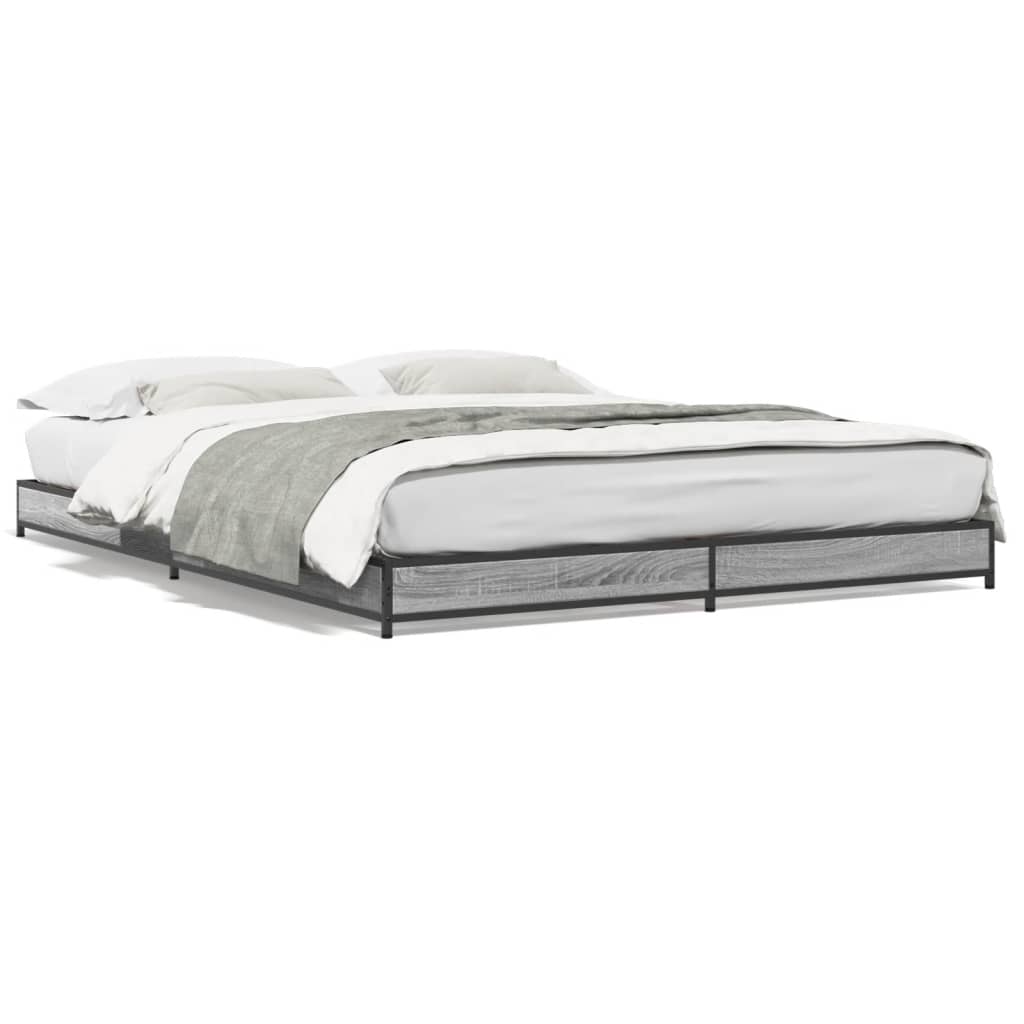 Bed frame Grey Sonoma 135x190 cm wood material and metal