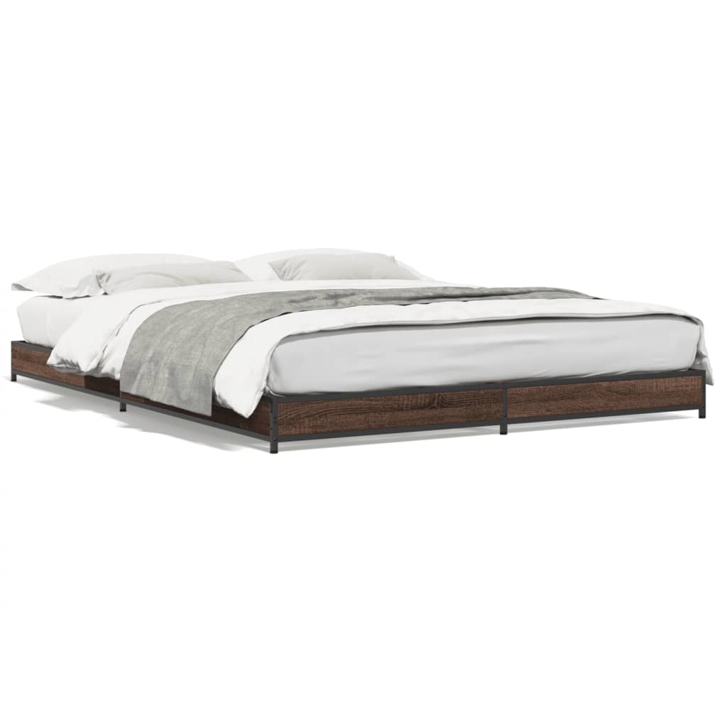 Bed frame brown oak look 135x190 cm wood material metal