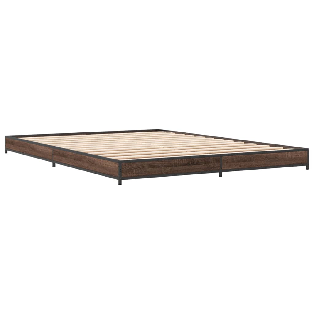 Bed frame brown oak look 135x190 cm wood material metal