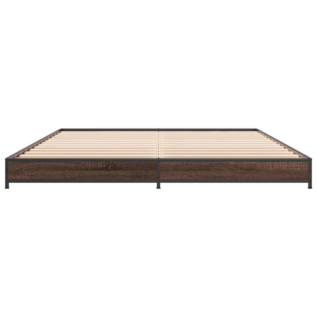 Bed frame brown oak look 135x190 cm wood material metal