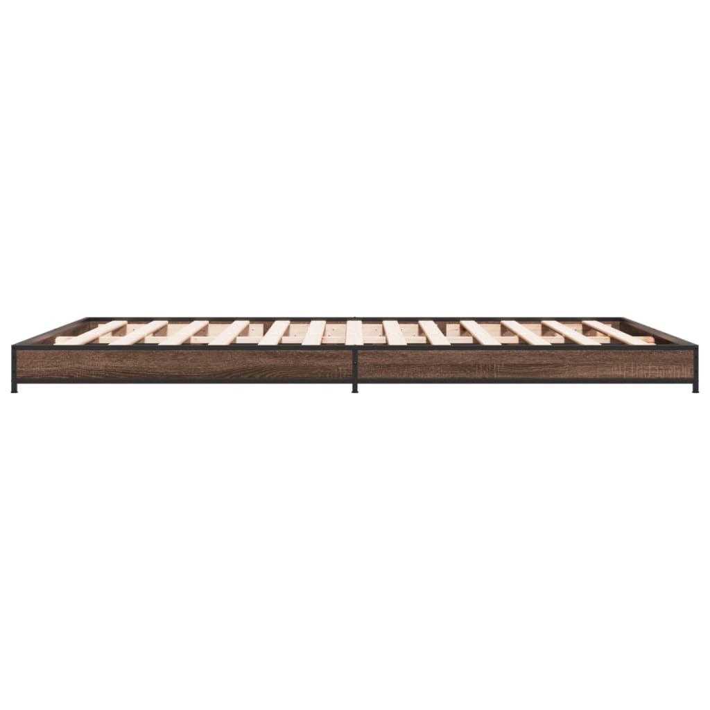 Bed frame brown oak look 135x190 cm wood material metal