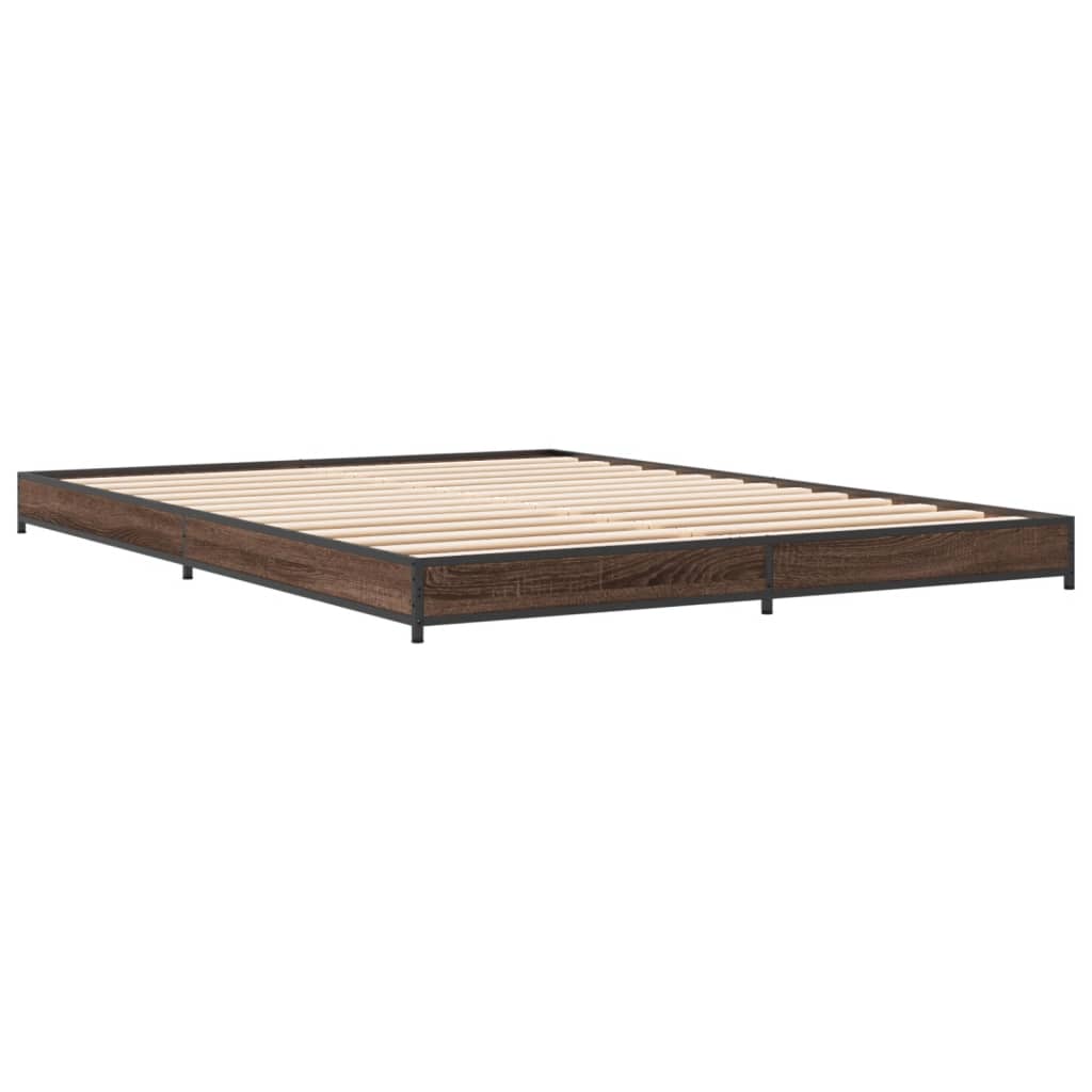 Bed frame brown oak look 135x190 cm wood material metal