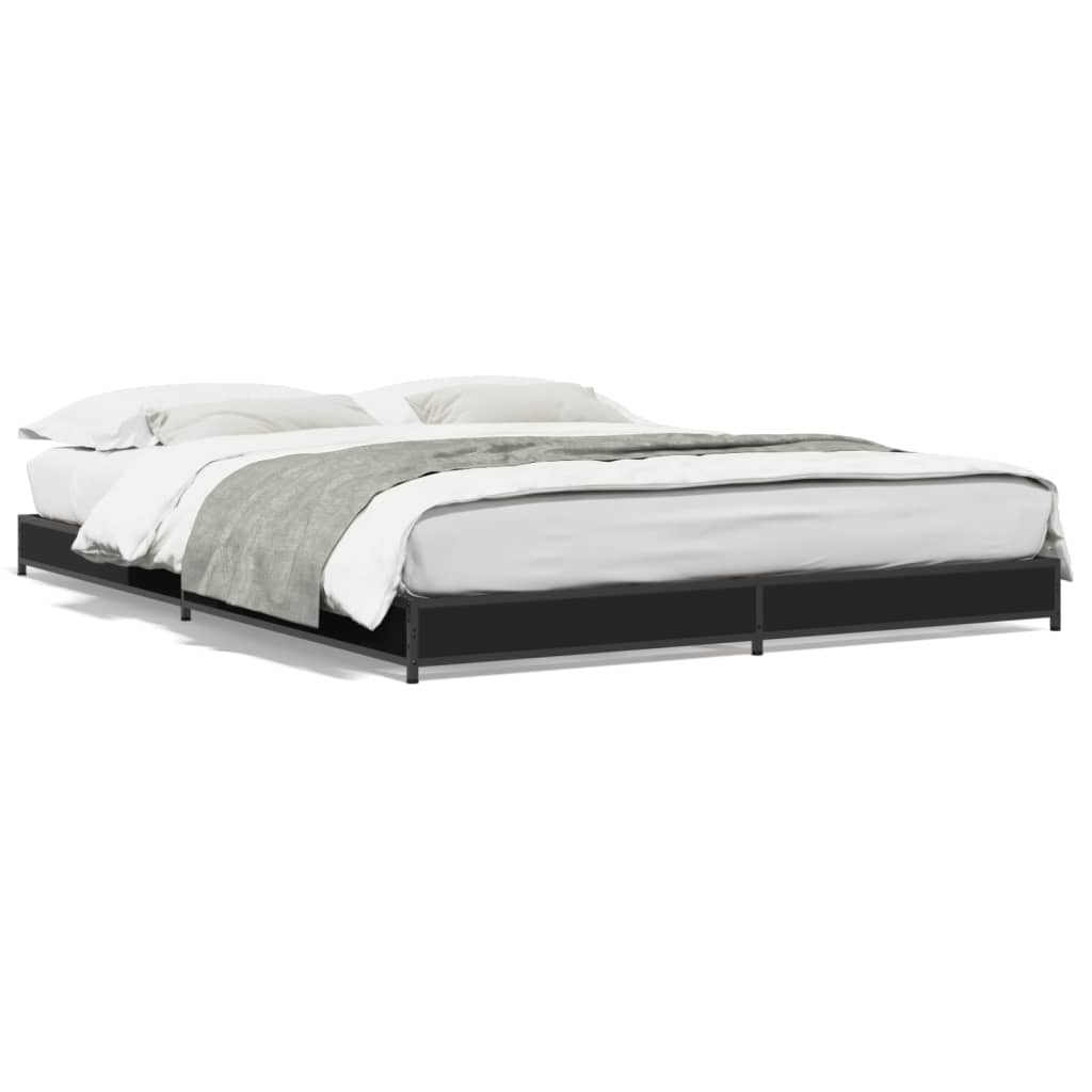 Bed frame black 120x190 cm wood material and metal