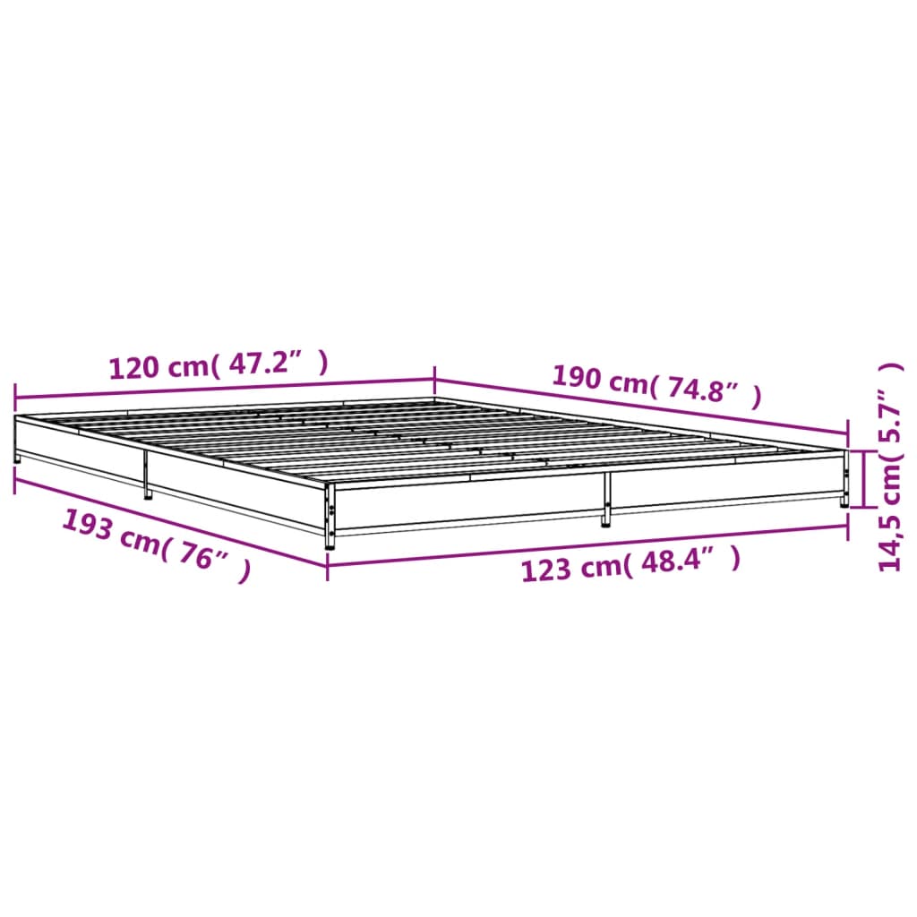 Bed frame black 120x190 cm wood material and metal