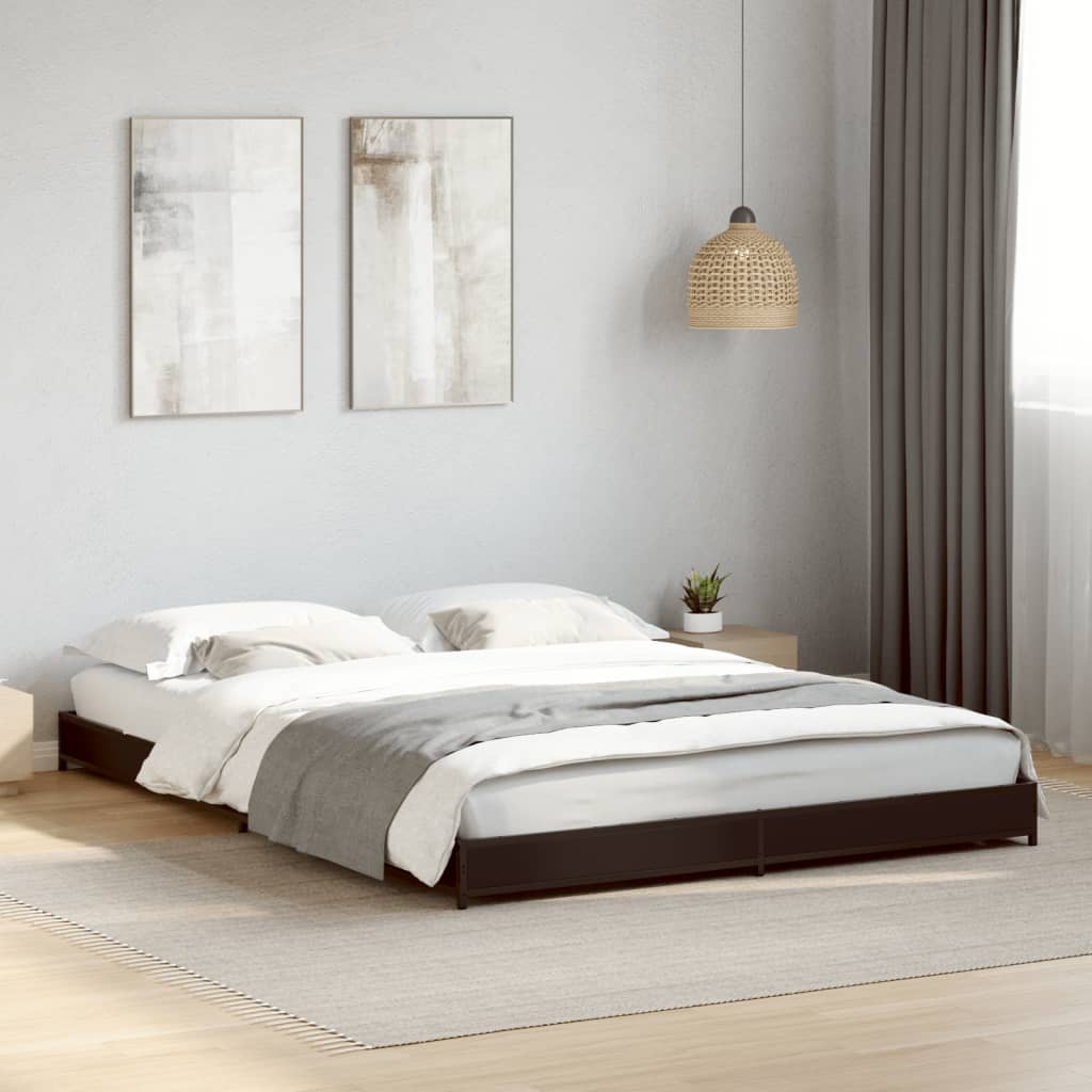 Bed frame black 120x190 cm wood material and metal