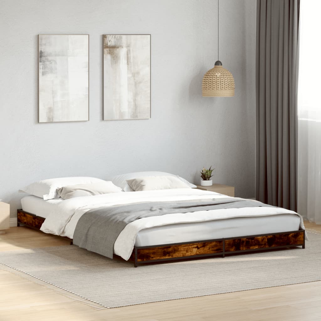 Bed frame smoked oak 120x190 cm wood material and metal