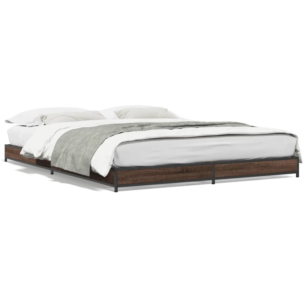 Bed frame brown oak look 120x190 cm wood material metal