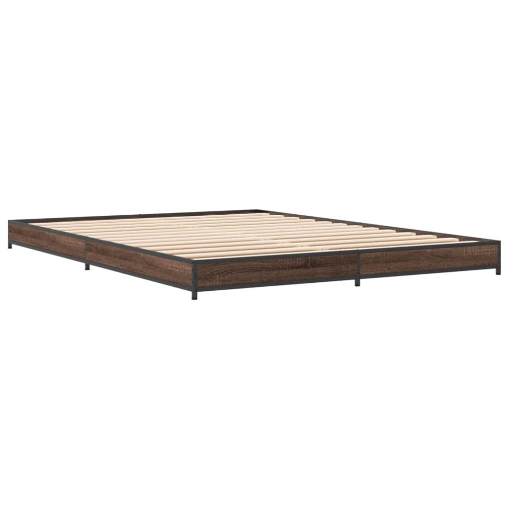 Bed frame brown oak look 120x190 cm wood material metal