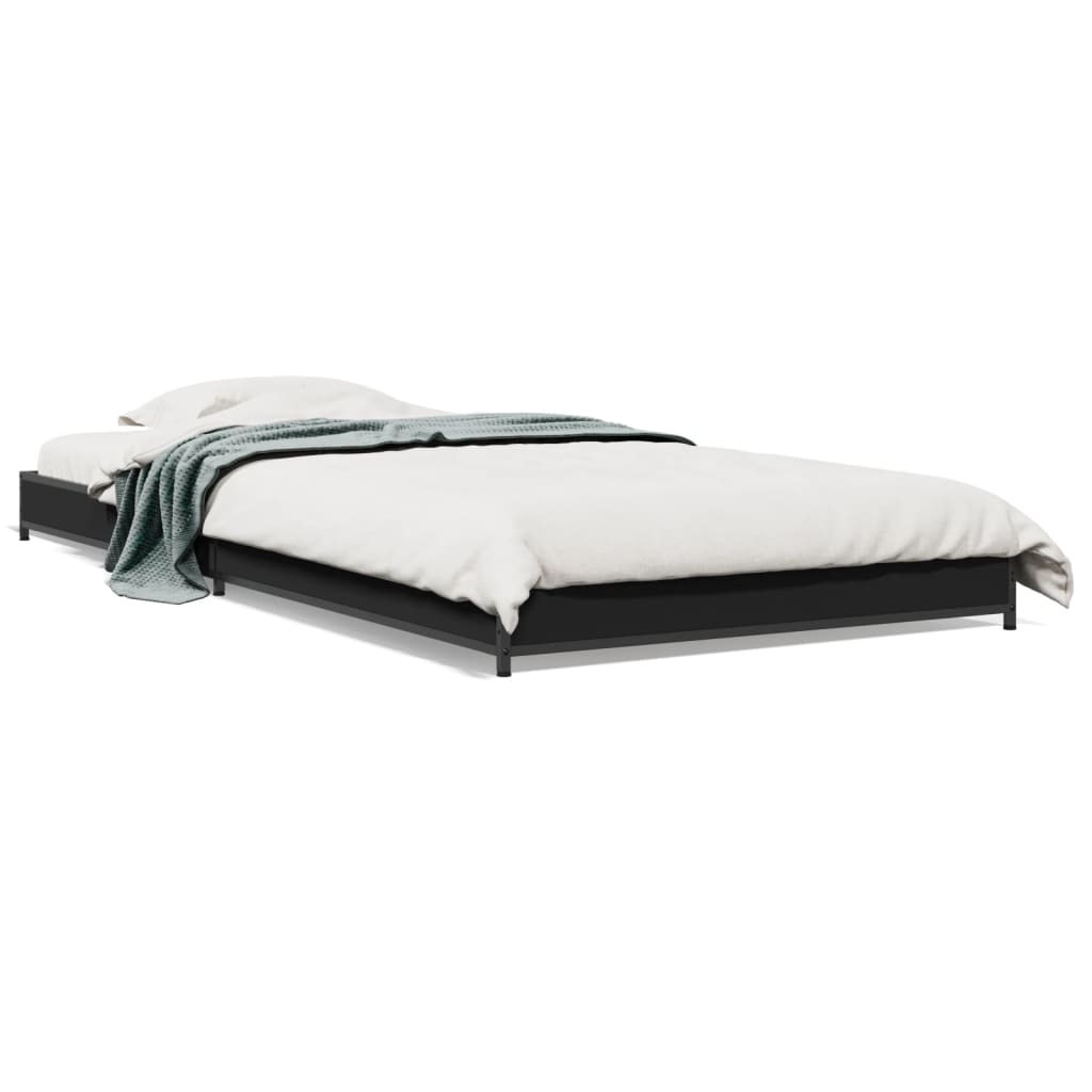 Bed frame black 100x200 cm wood material and metal