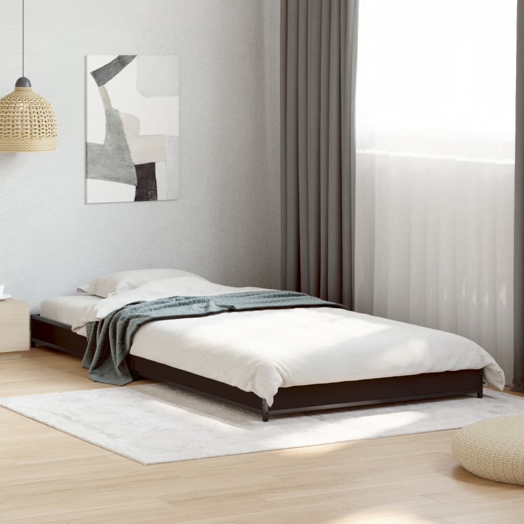 Bed frame black 100x200 cm wood material and metal