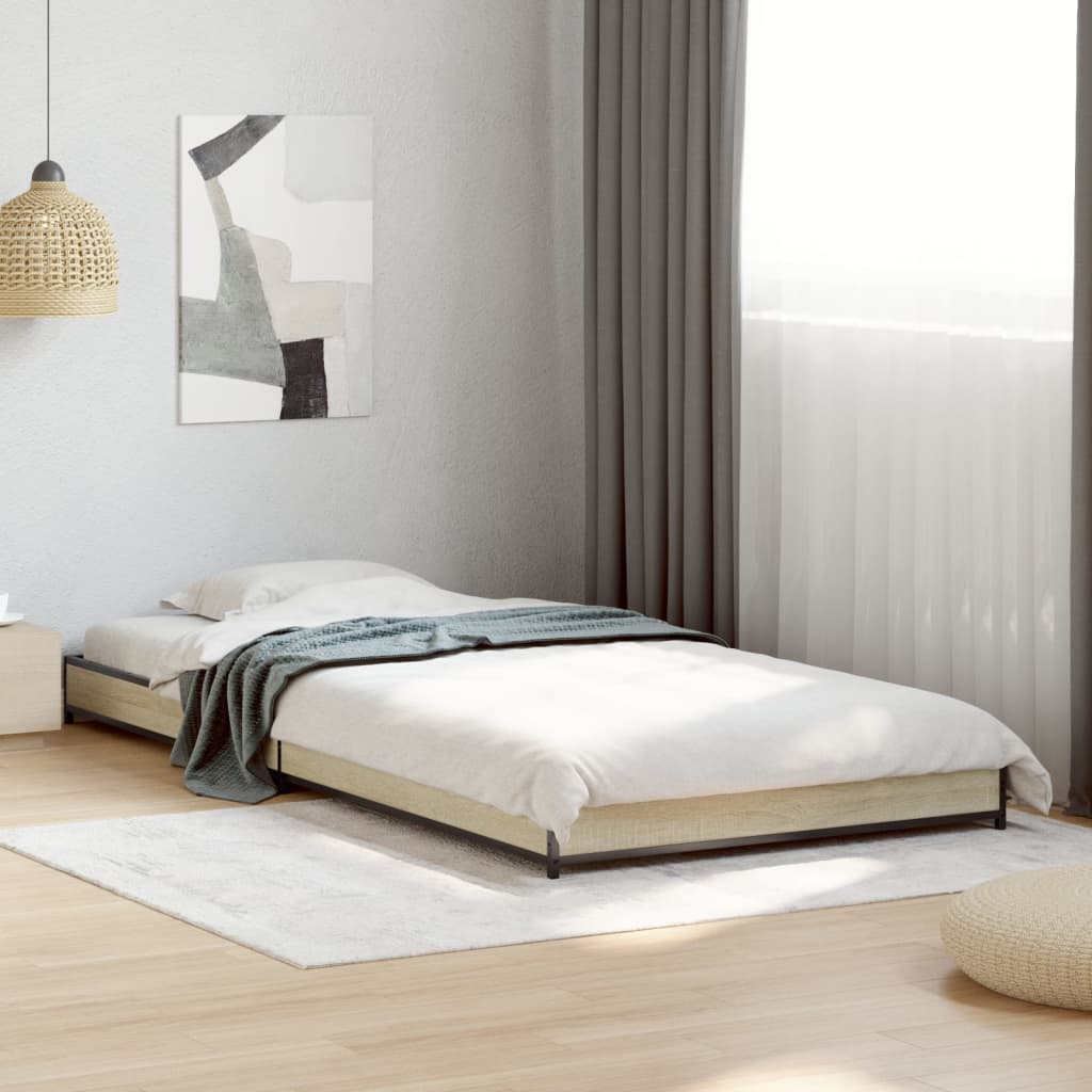 Bed frame Sonoma oak 100x200 cm wood material and metal