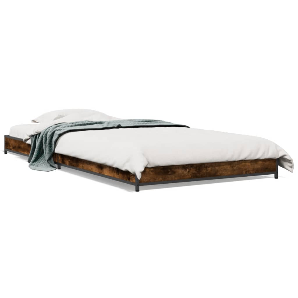 Bed frame smoked oak 100x200 cm wood material and metal