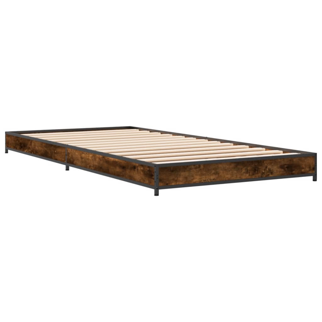 Bed frame smoked oak 100x200 cm wood material and metal