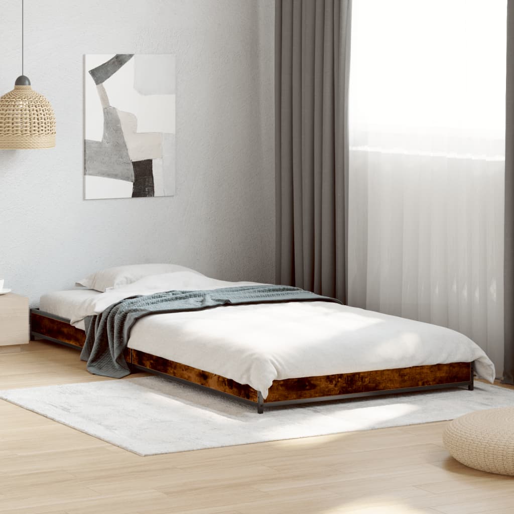 Bed frame smoked oak 100x200 cm wood material and metal
