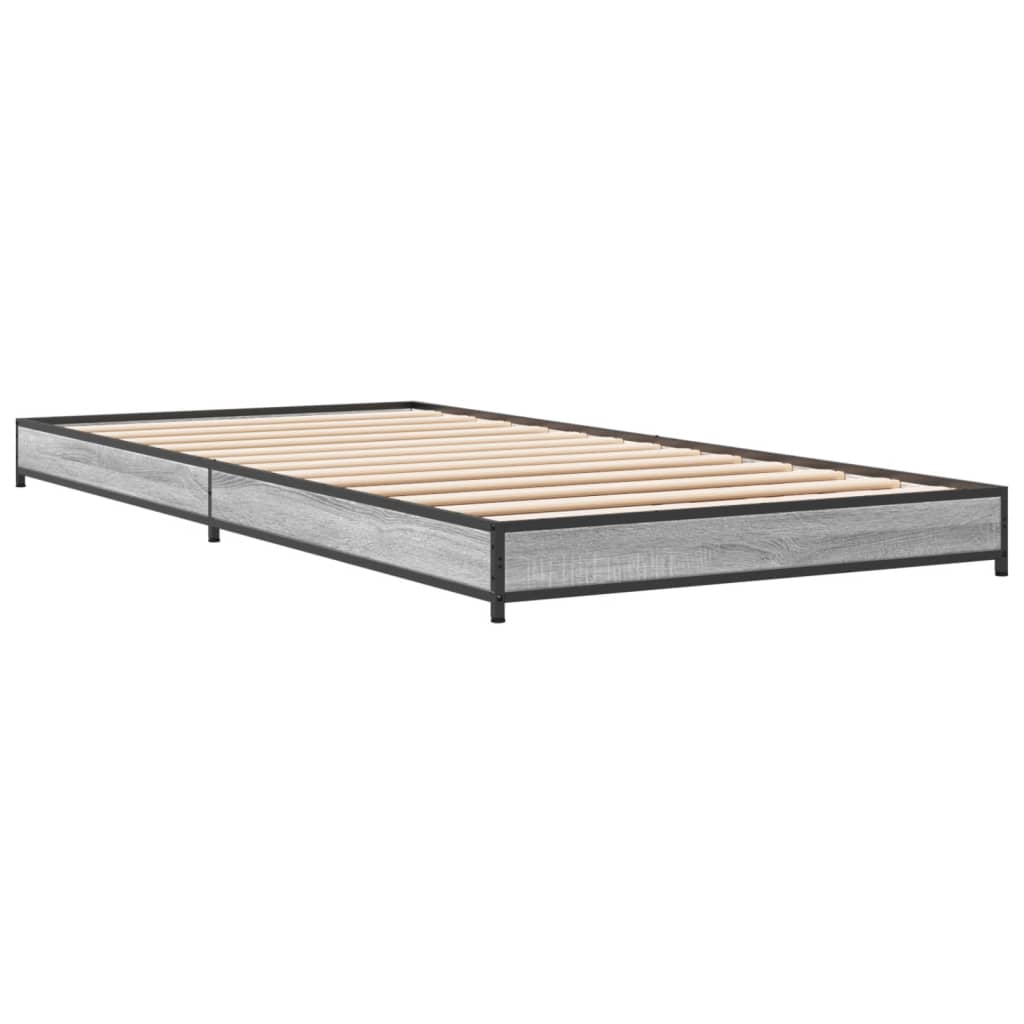 Bed frame Grey Sonoma 100x200 cm wood material and metal
