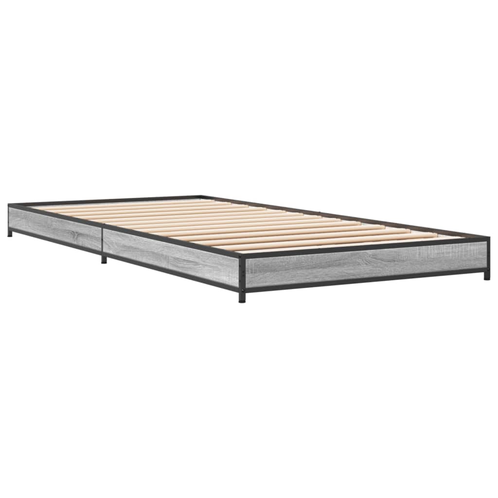 Bed frame Grey Sonoma 100x200 cm wood material and metal