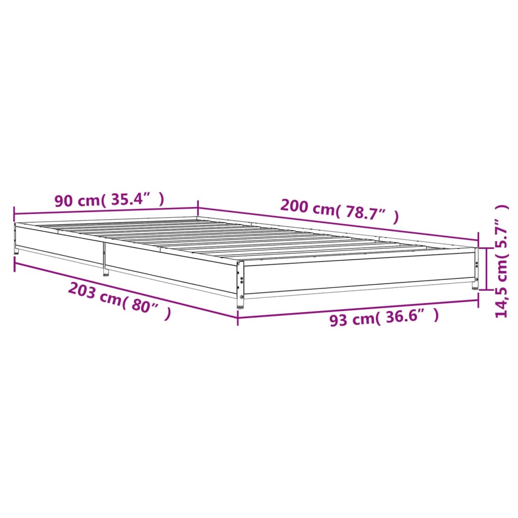 Bed frame black 90x200 cm wood material and metal