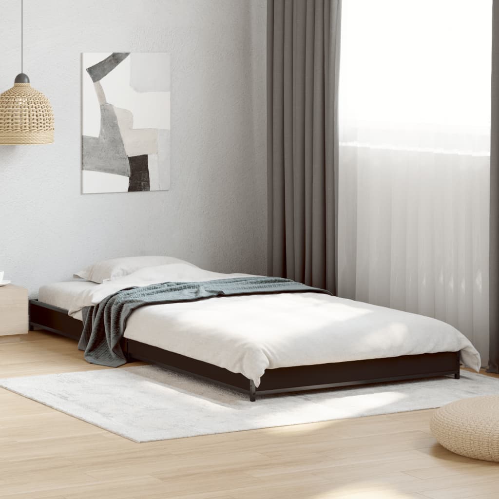 Bed frame black 90x200 cm wood material and metal