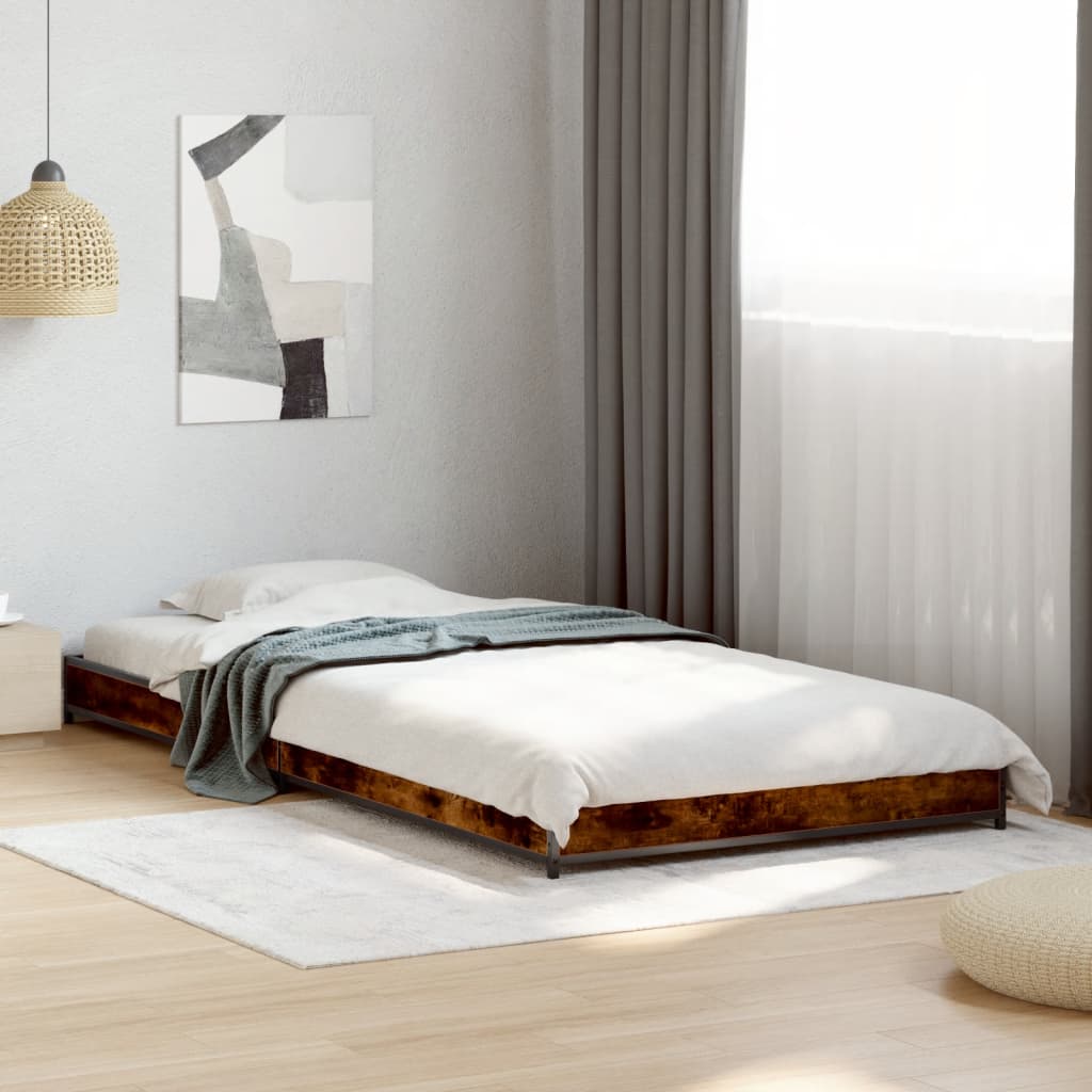 Bed frame smoked oak 90x200 cm wood material and metal