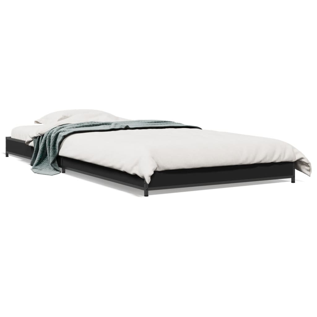 Bed frame black 75x190 cm wood material and metal