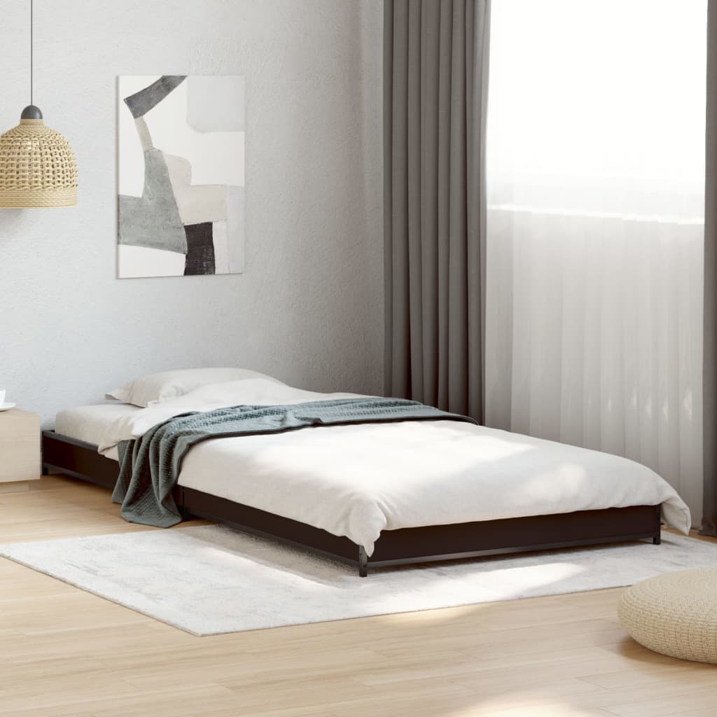 Bed frame black 75x190 cm wood material and metal