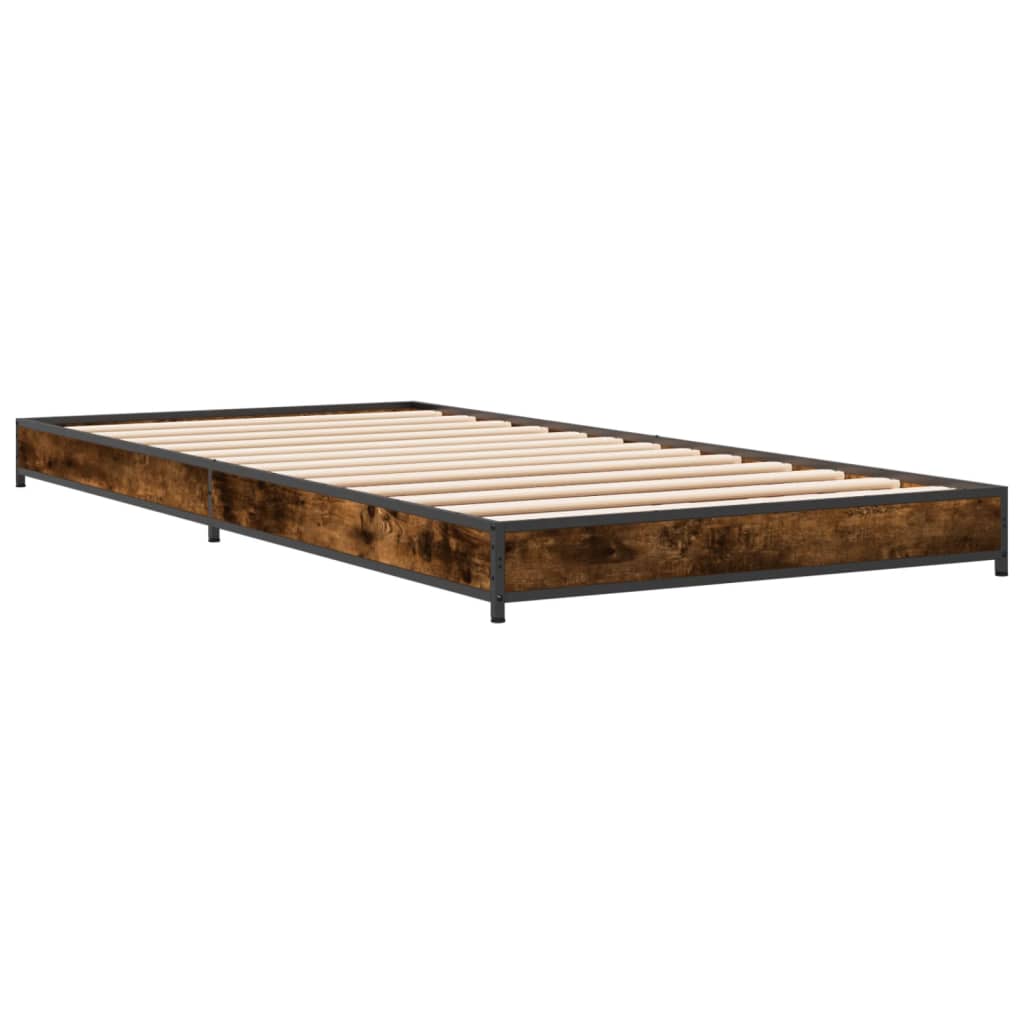 Bed frame smoked oak 75x190 cm wood material and metal