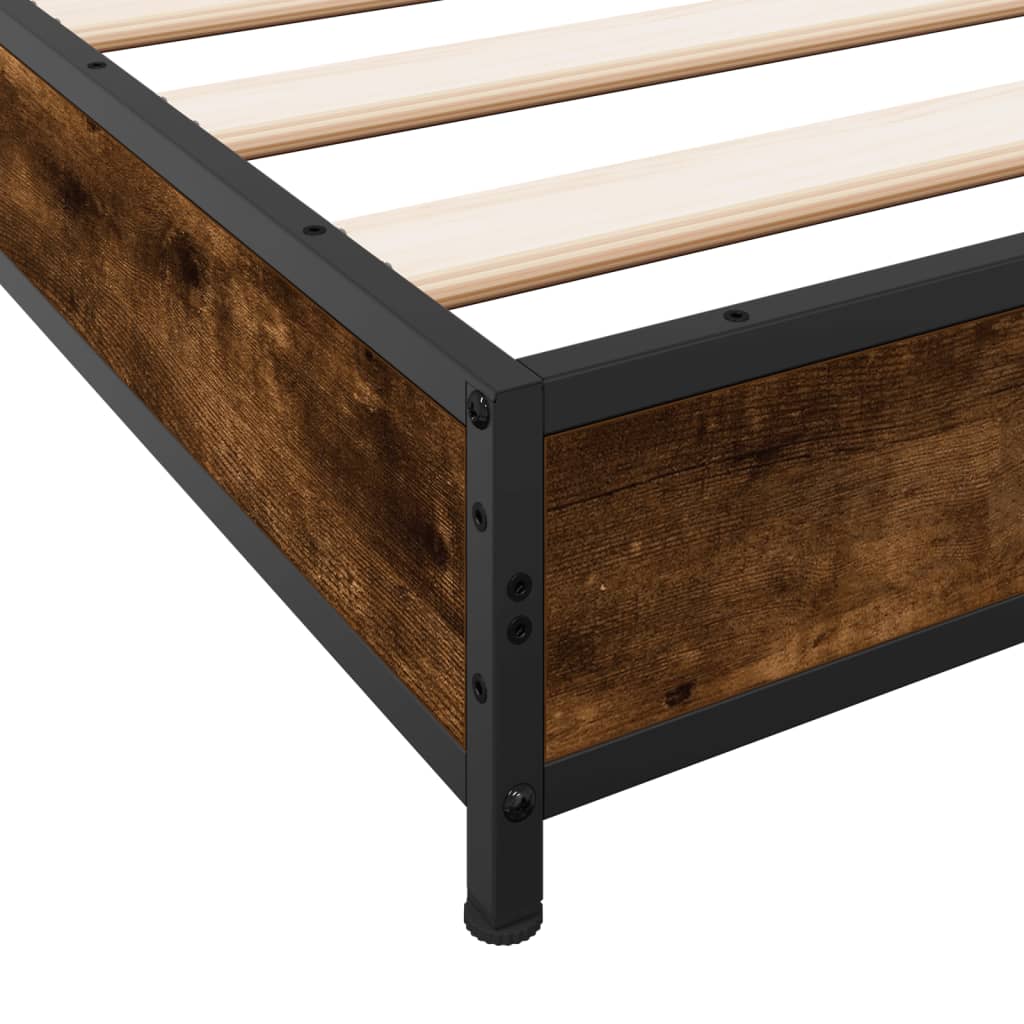 Bed frame smoked oak 75x190 cm wood material and metal