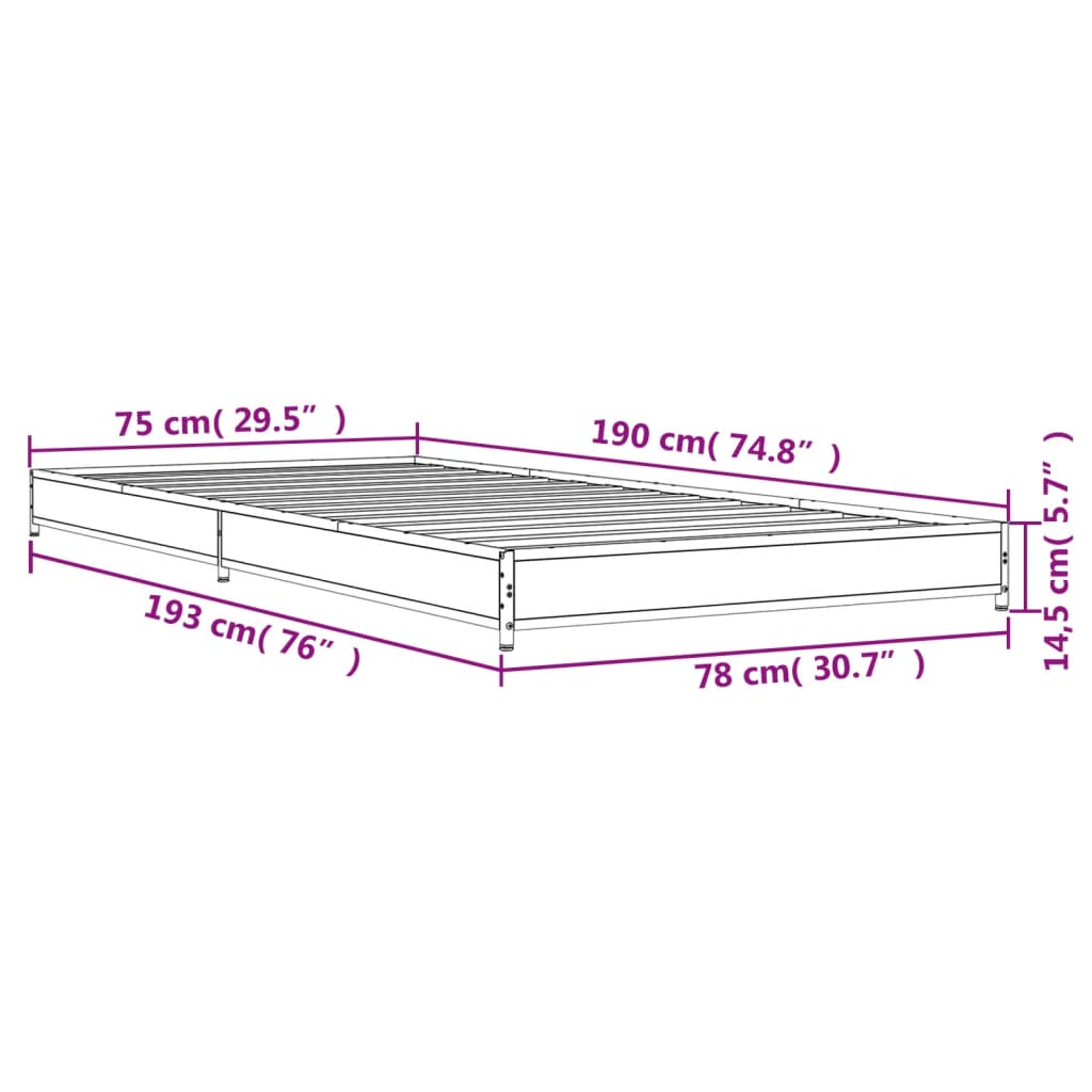 Bed frame smoked oak 75x190 cm wood material and metal