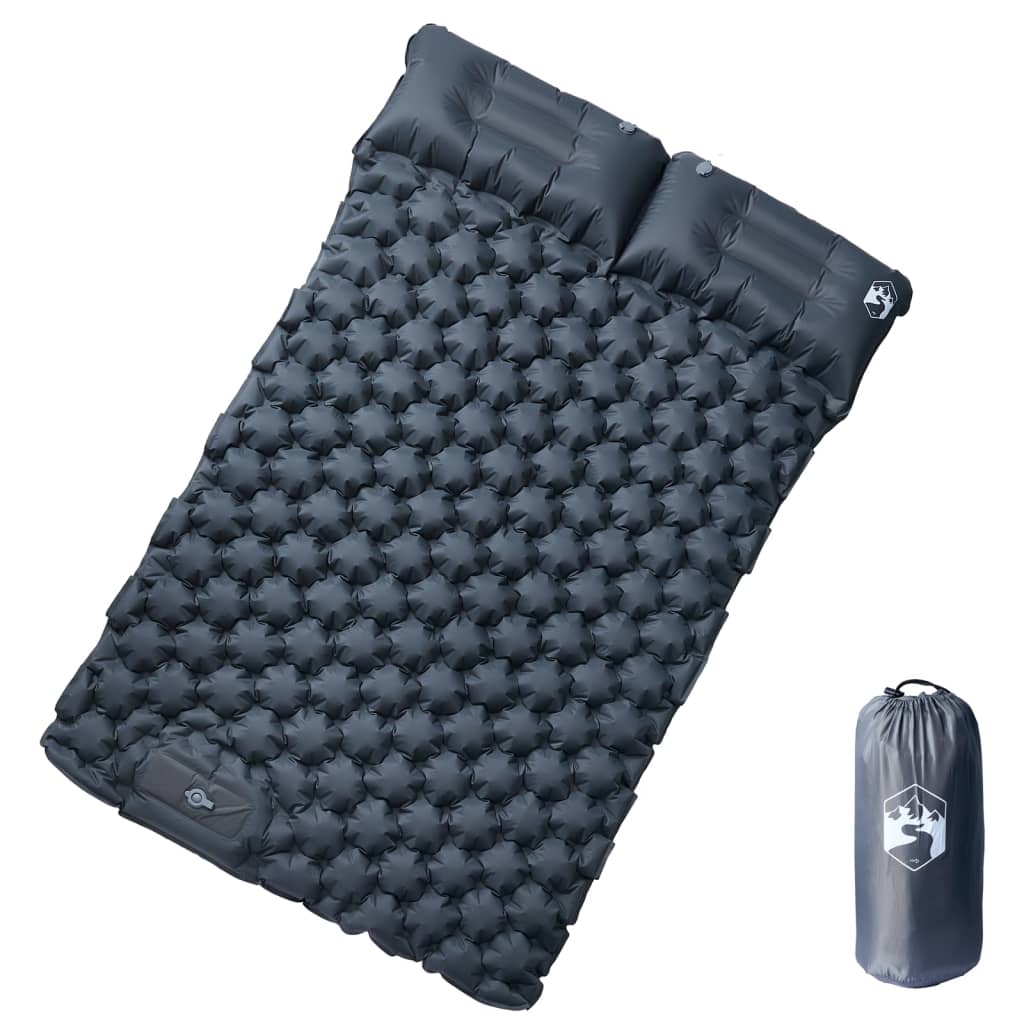 Double sleeping mat with pillow, self-inflating, grey