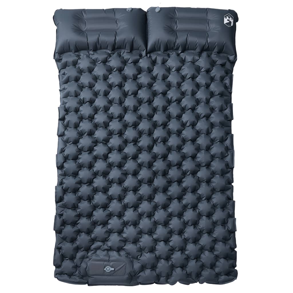 Double sleeping mat with pillow, self-inflating, grey
