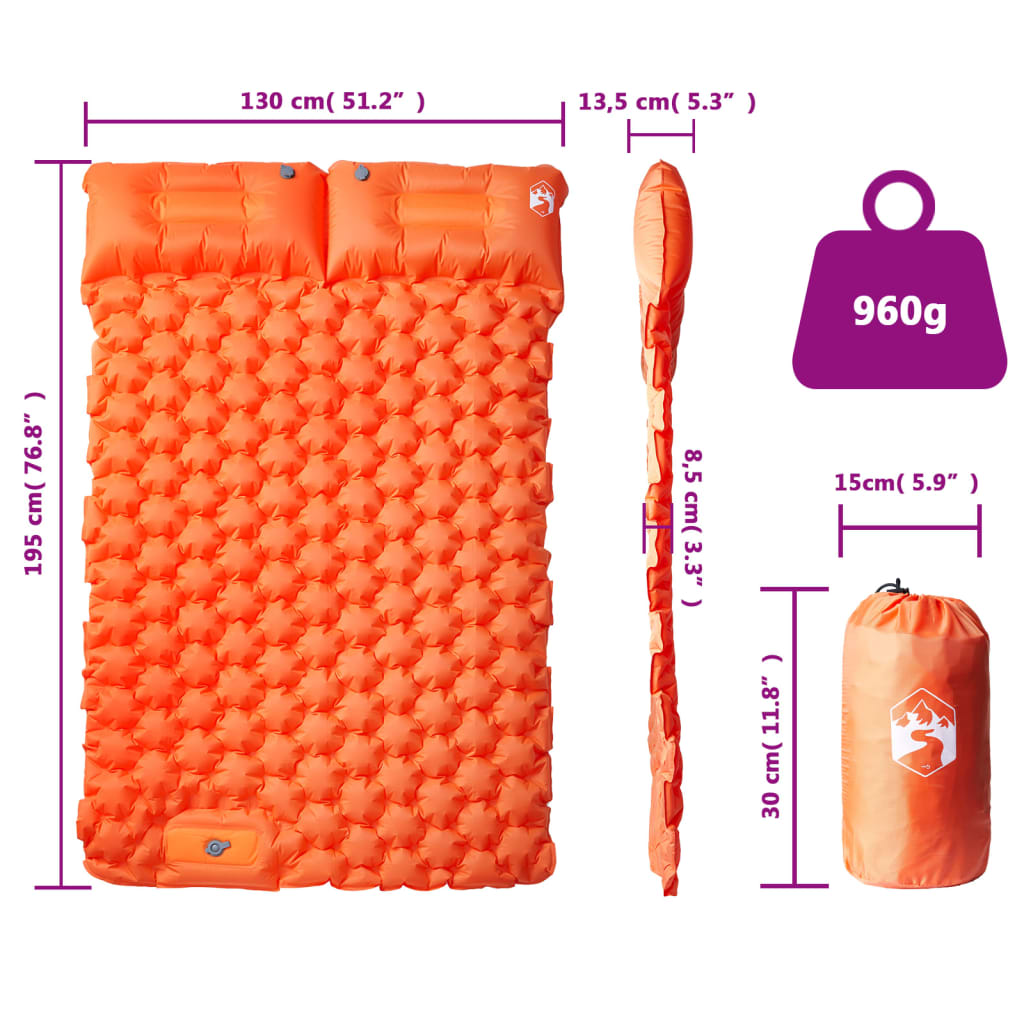 Double Sleeping Mat with Pillow Self-Inflating Orange