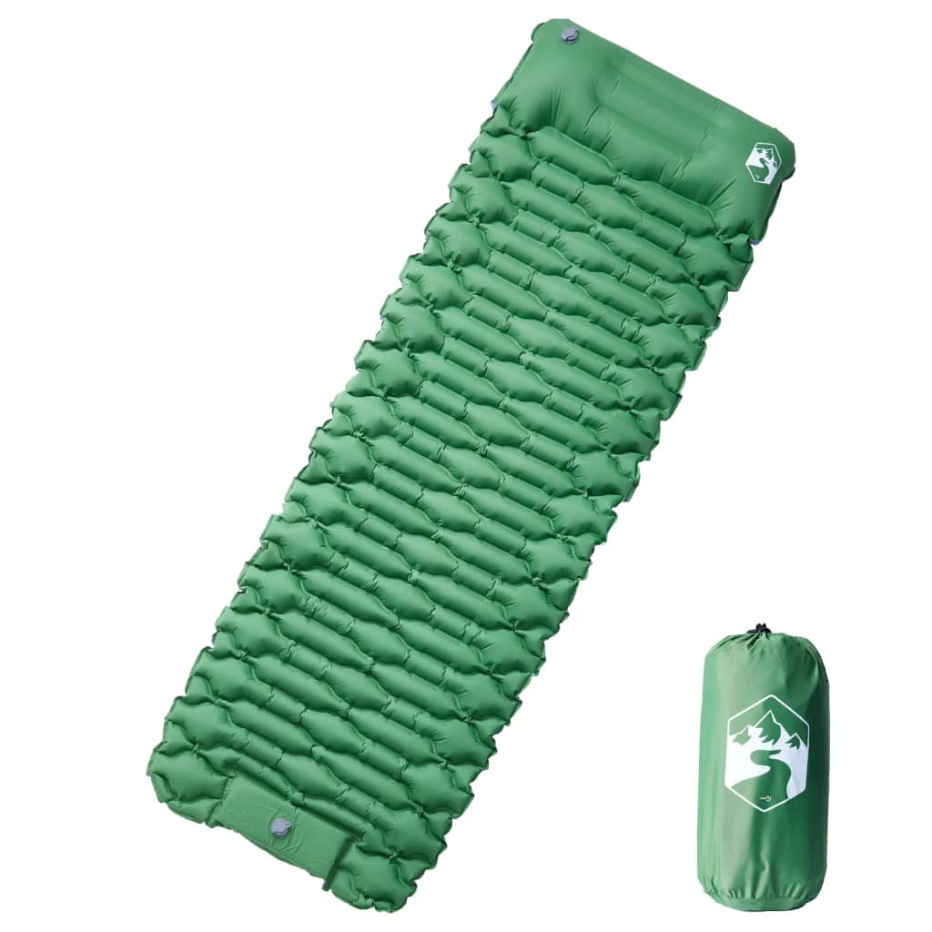 Self-inflating sleeping pad with pillow green