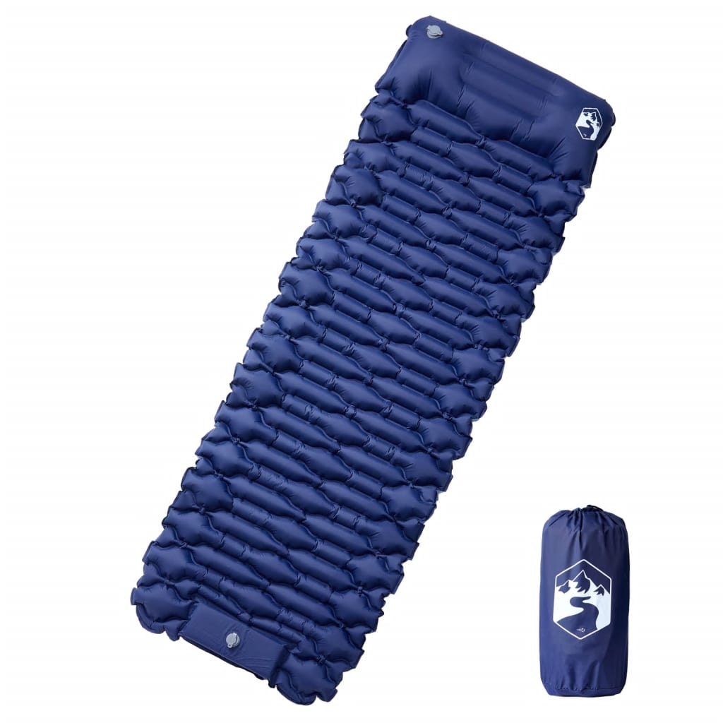 Self-inflating sleeping pad with pillow navy blue