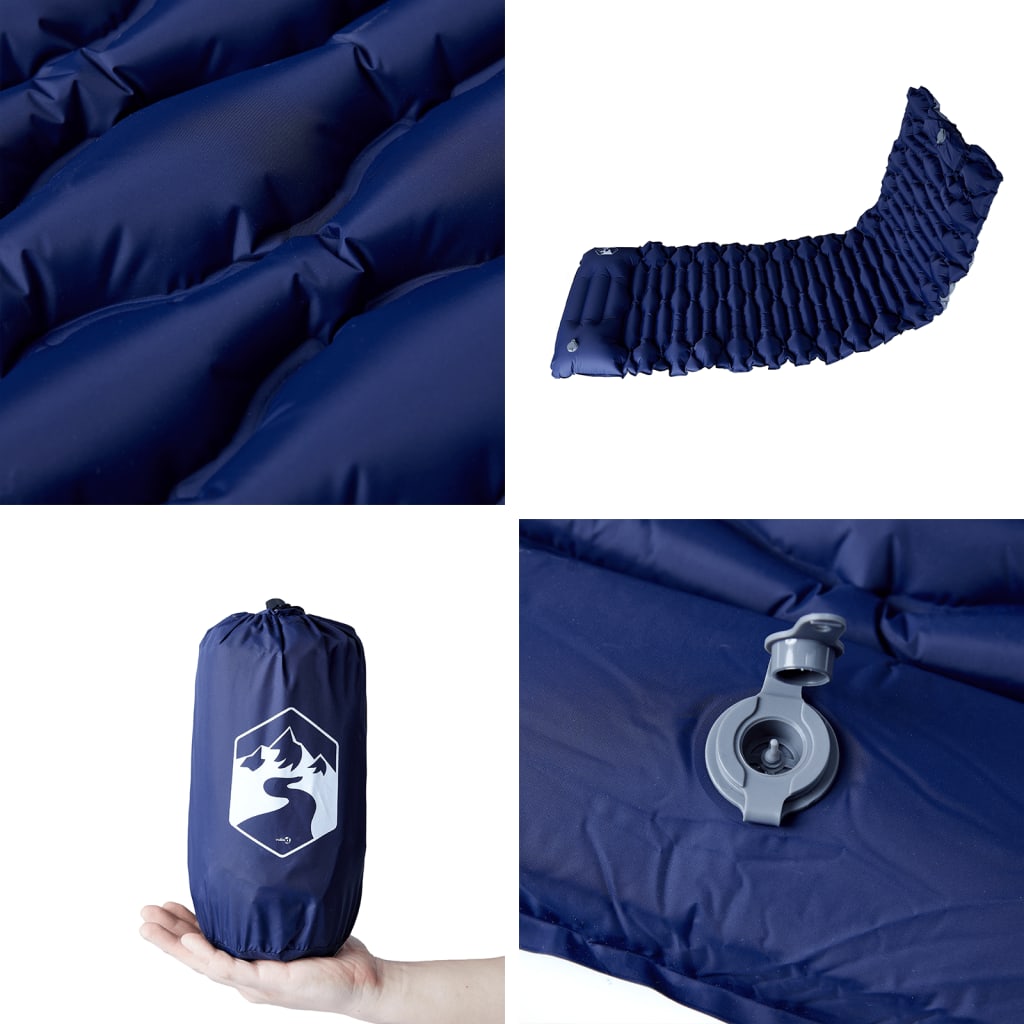 Self-inflating sleeping pad with pillow navy blue