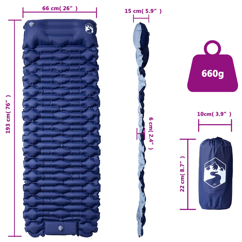 Self-inflating sleeping pad with pillow navy blue