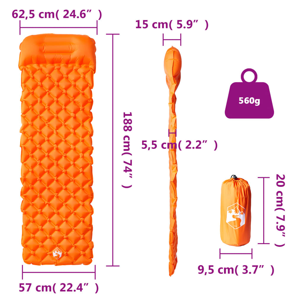 Inflatable Sleeping Pad with Pillow Orange