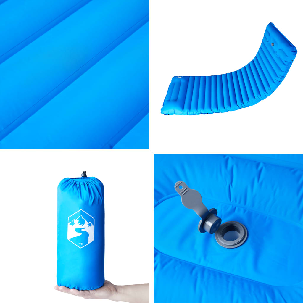 Self-inflating sleeping pad with pillow blue