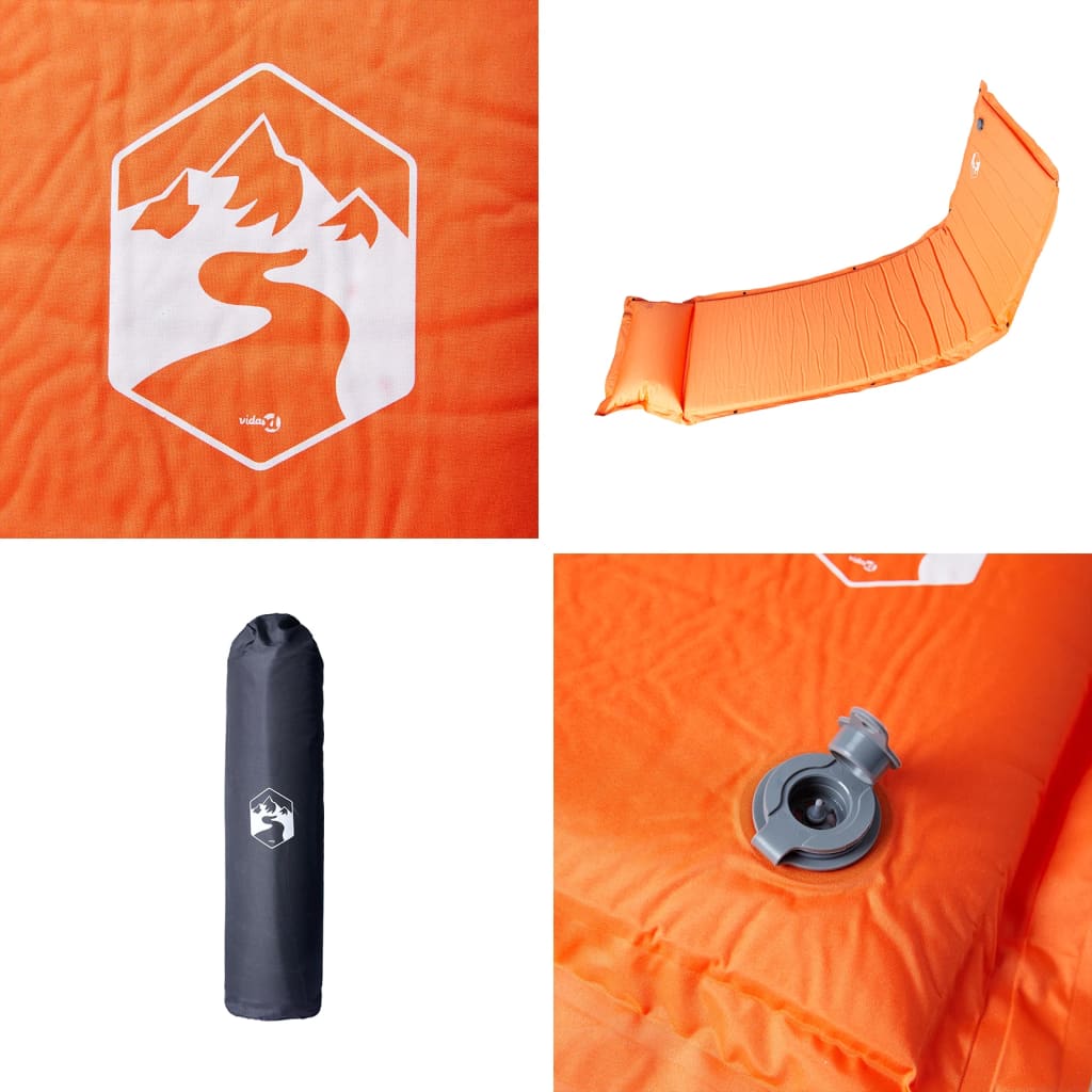 Self-inflating sleeping pad with pillow orange