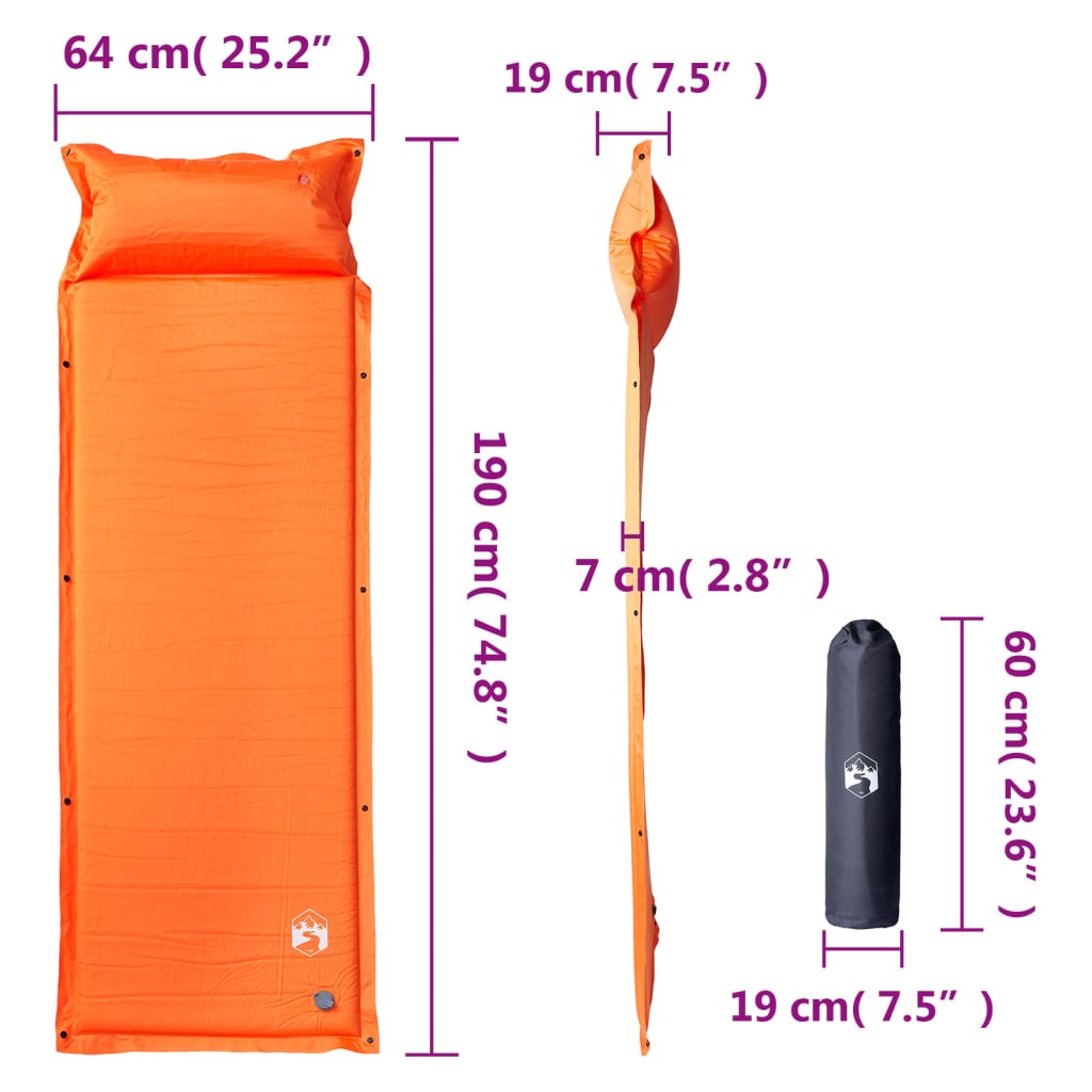 Self-inflating sleeping pad with pillow orange