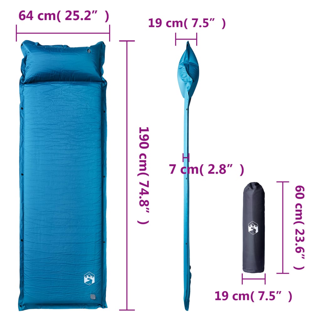 Self-inflating sleeping pad with pillow turquoise