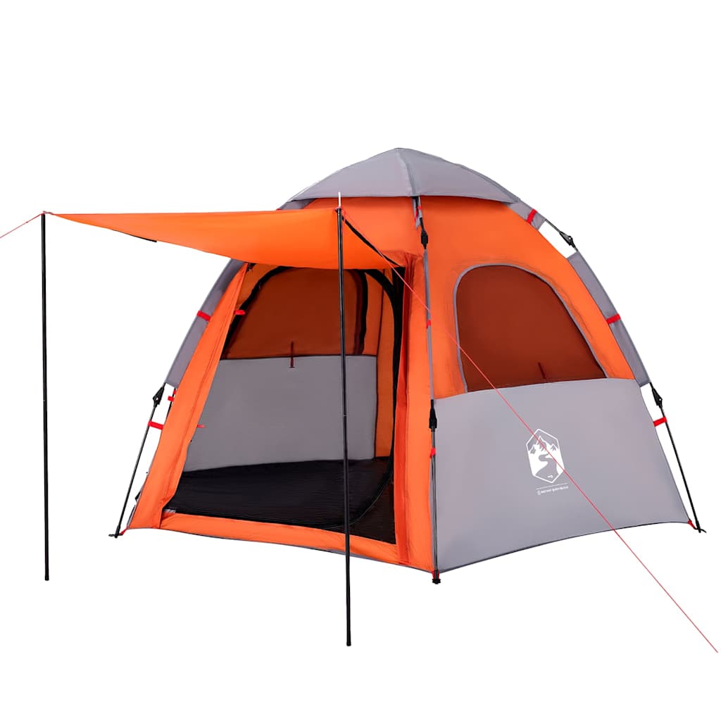 Campingzelt 4 Personen Grau und Orange Quick Release