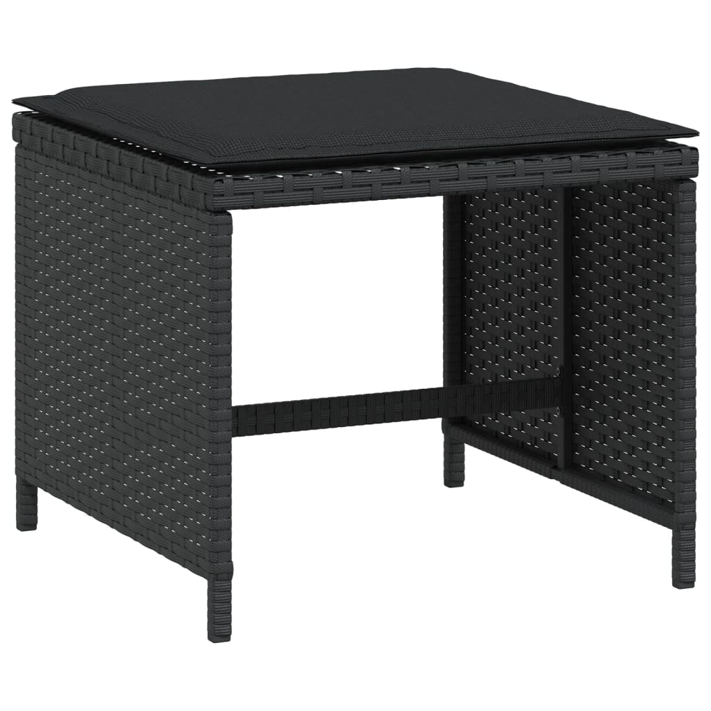 Garden Stool with Cushion 4 pcs. Black 40x40x35 cm Poly Rattan